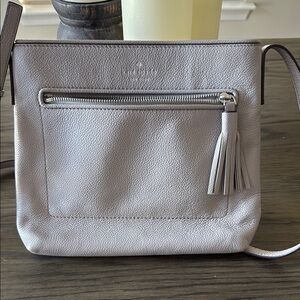 Kate Spade Gray Pebbled Crossbody Bag with Chrome Zipper